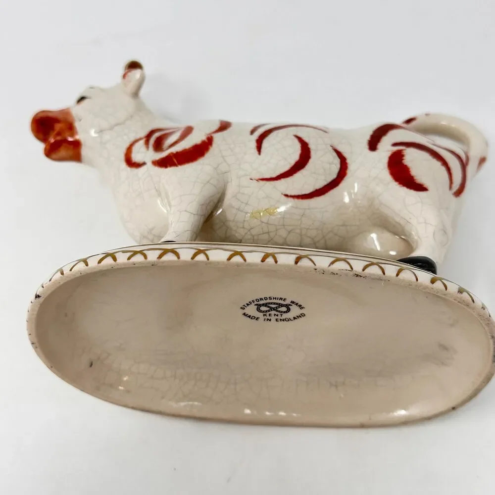 Vintage William Kent Staffordshire Ware Cow Creamer with Lid — Made in England